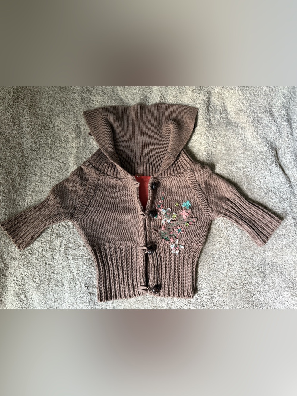Free People Brown XS Cardigan with Floral Embroidery